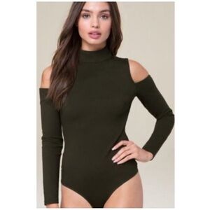 Bebe Moss Green Cold-Shoulder Ponte Bodysuit